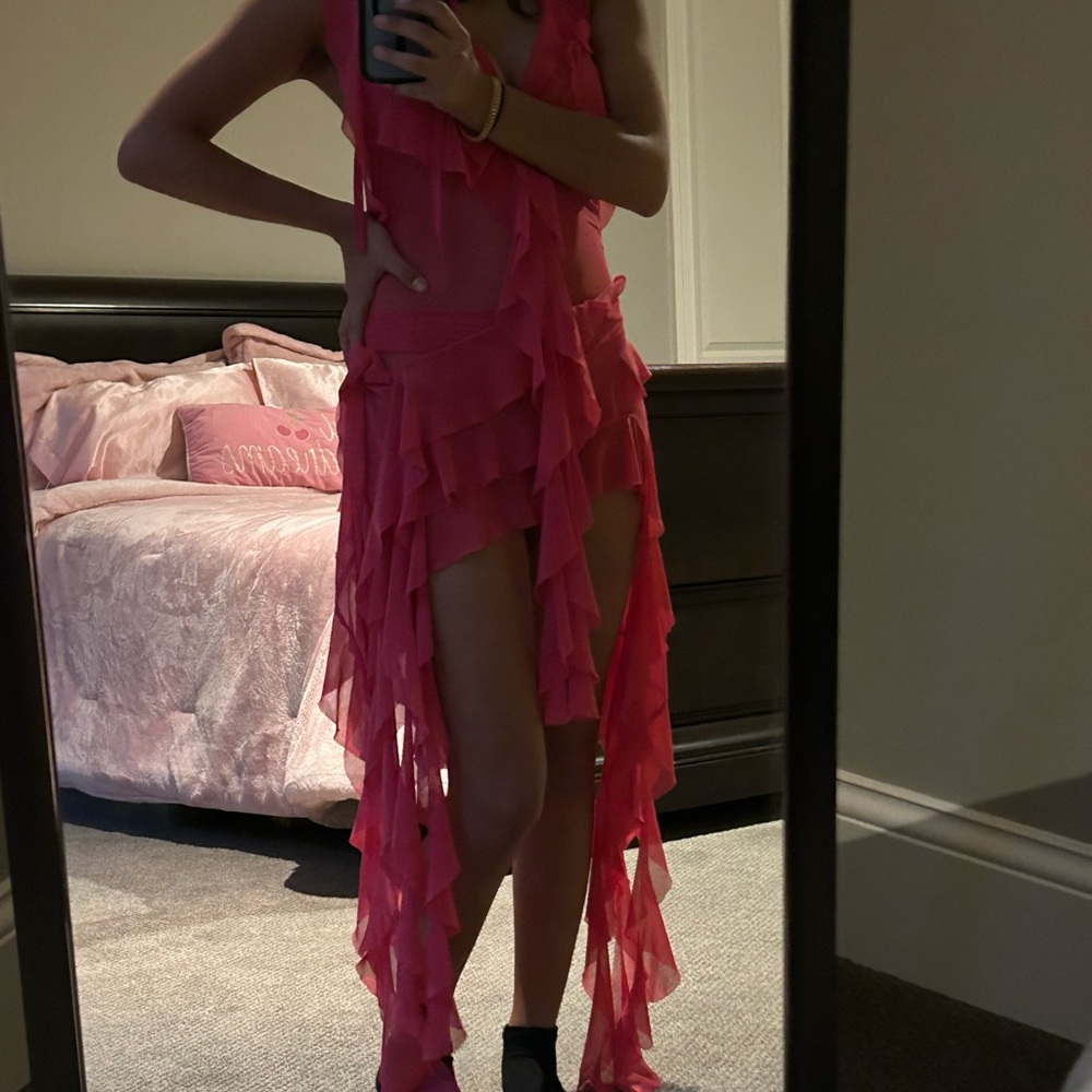 SHEIN Pink Ruffled Tiered Sundress